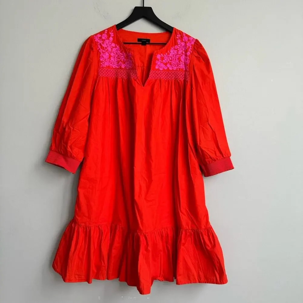 J. Crew Leda Embroidered Popover Dress (Small)